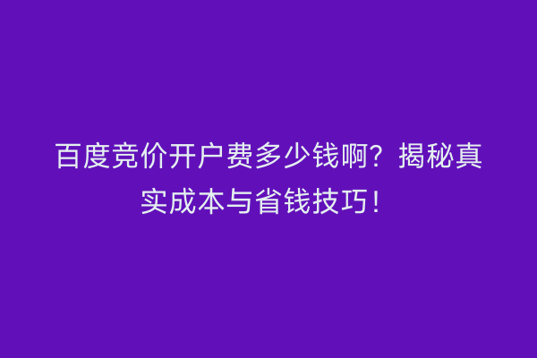 百度竞价开户费多少钱啊？揭秘真实成本与省钱技巧！