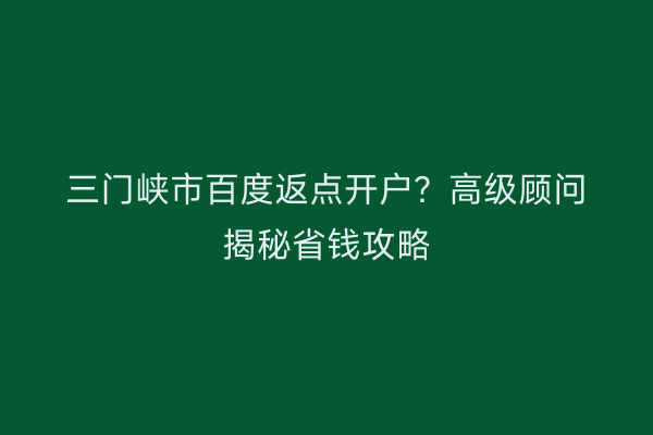 三门峡市百度返点开户？高级顾问揭秘省钱攻略