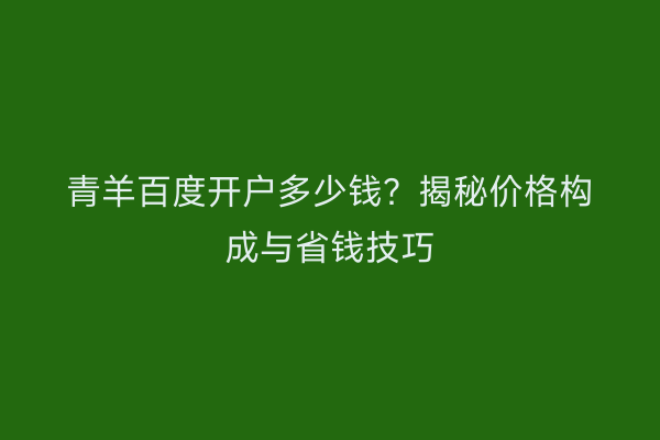青羊百度开户多少钱？揭秘价格构成与省钱技巧