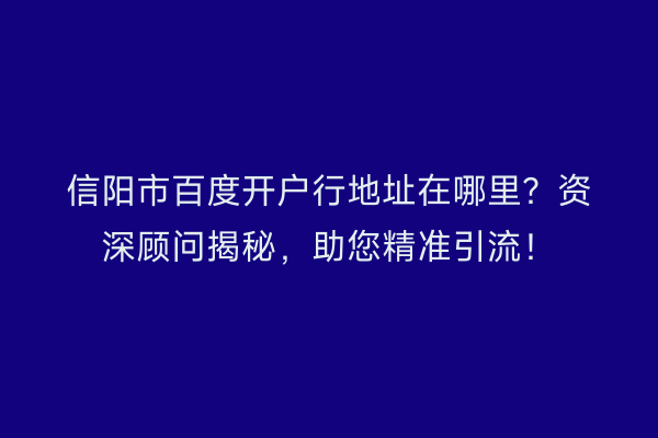 信阳市百度开户行地址在哪里？资深顾问揭秘，助您精准引流！