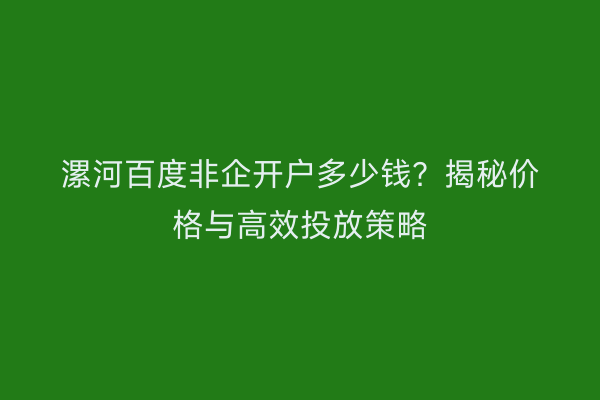 漯河百度非企开户多少钱？揭秘价格与高效投放策略