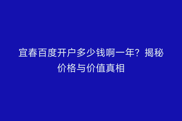 宜春百度开户多少钱啊一年？揭秘价格与价值真相