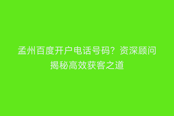 孟州百度开户电话号码？资深顾问揭秘高效获客之道