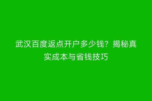 武汉百度返点开户多少钱？揭秘真实成本与省钱技巧