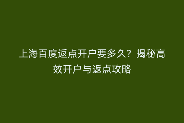 上海百度返点开户要多久？揭秘高效开户与返点攻略