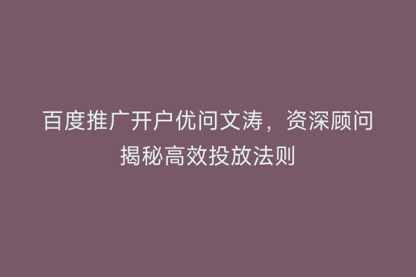 百度推广开户优问文涛，资深顾问揭秘高效投放法则