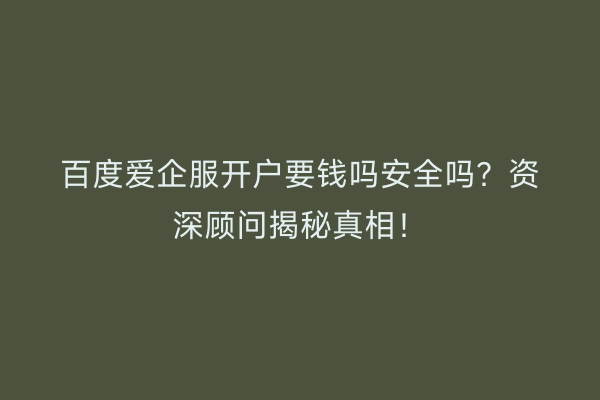 百度爱企服开户要钱吗安全吗？资深顾问揭秘真相！