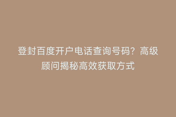 登封百度开户电话查询号码？高级顾问揭秘高效获取方式