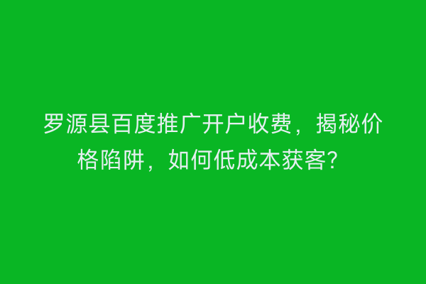 罗源县百度推广开户收费，揭秘价格陷阱，如何低成本获客？