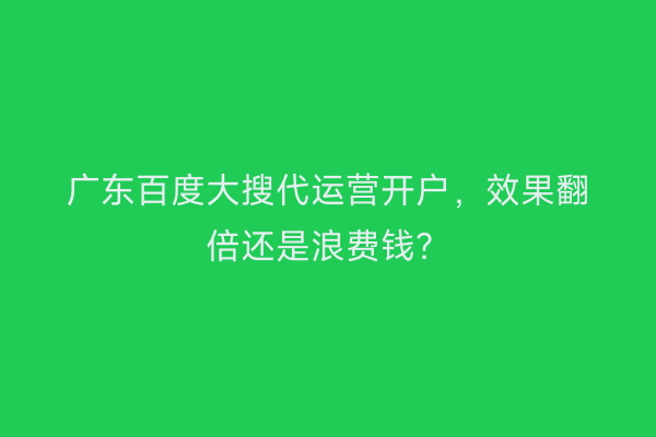 广东百度大搜代运营开户，效果翻倍还是浪费钱？