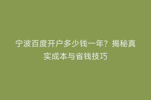 宁波百度开户多少钱一年？揭秘真实成本与省钱技巧