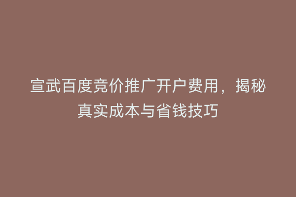 宣武百度竞价推广开户费用，揭秘真实成本与省钱技巧