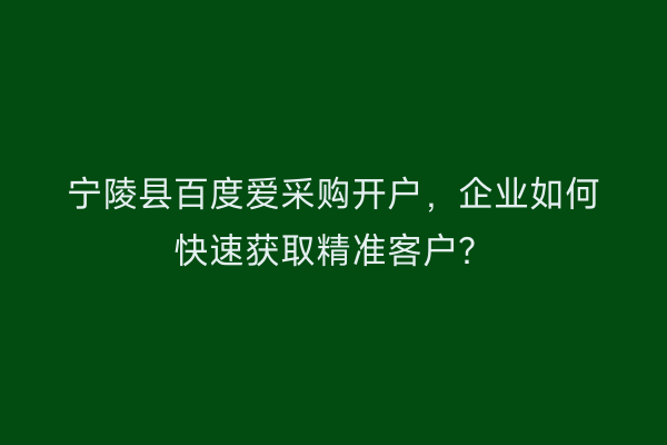 宁陵县百度爱采购开户，企业如何快速获取精准客户？