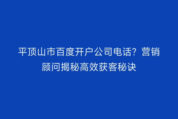 平顶山市百度开户公司电话？营销顾问揭秘高效获客秘诀