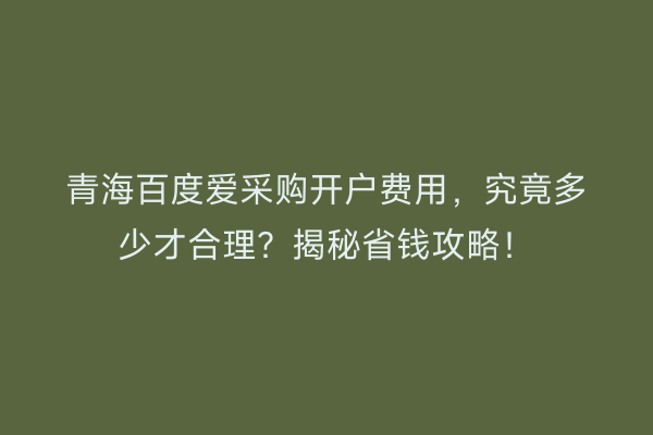 青海百度爱采购开户费用，究竟多少才合理？揭秘省钱攻略！