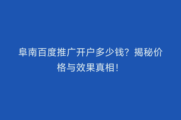 阜南百度推广开户多少钱？揭秘价格与效果真相！