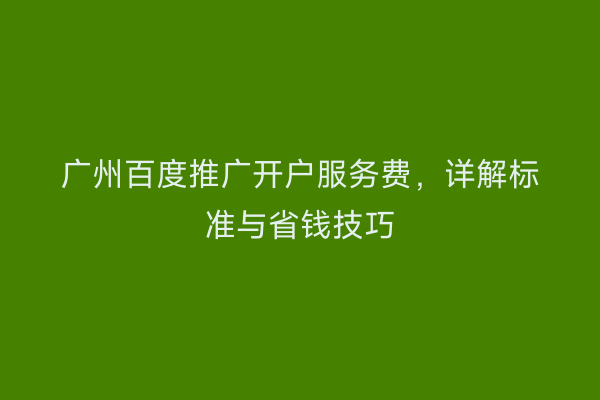 广州百度推广开户服务费，详解标准与省钱技巧