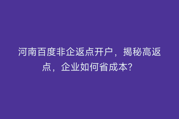 河南百度非企返点开户，揭秘高返点，企业如何省成本？