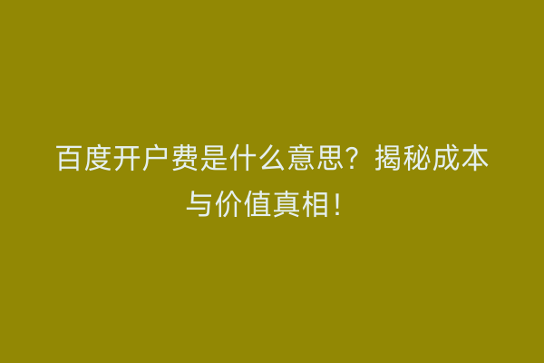 百度开户费是什么意思？揭秘成本与价值真相！