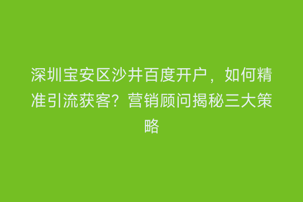 深圳宝安区沙井百度开户，如何精准引流获客？营销顾问揭秘三大策略