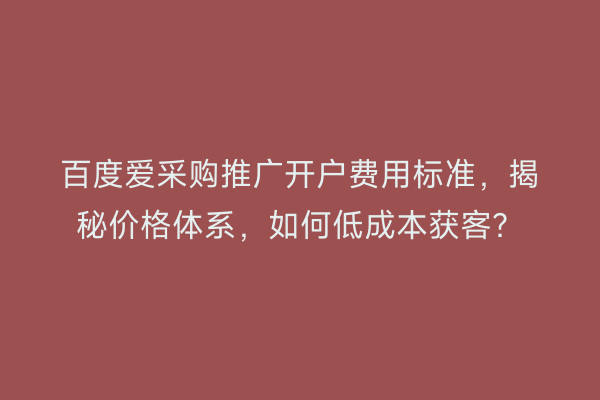 百度爱采购推广开户费用标准，揭秘价格体系，如何低成本获客？