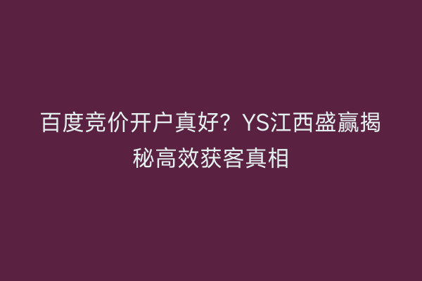 百度竞价开户真好？YS江西盛赢揭秘高效获客真相