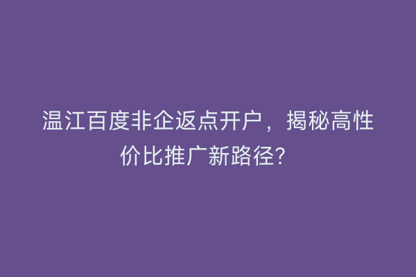 温江百度非企返点开户，揭秘高性价比推广新路径？
