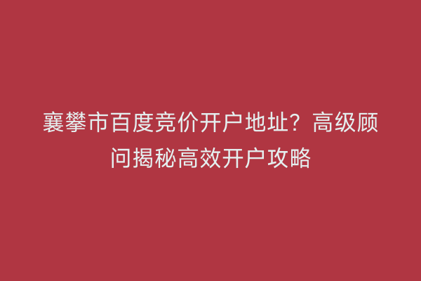 襄攀市百度竞价开户地址？高级顾问揭秘高效开户攻略