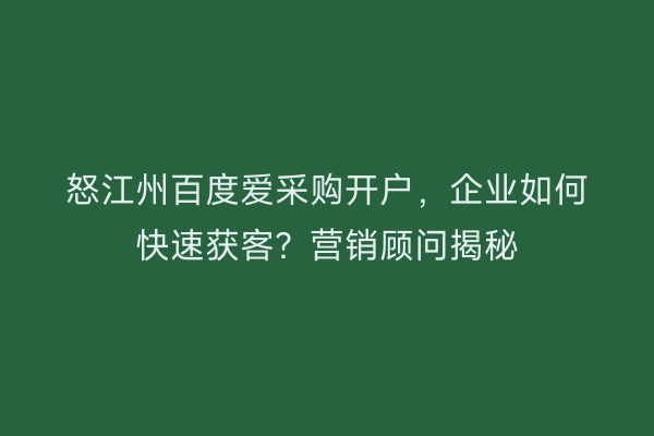 怒江州百度爱采购开户，企业如何快速获客？营销顾问揭秘