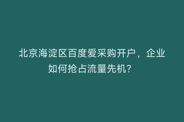 北京海淀区百度爱采购开户，企业如何抢占流量先机？