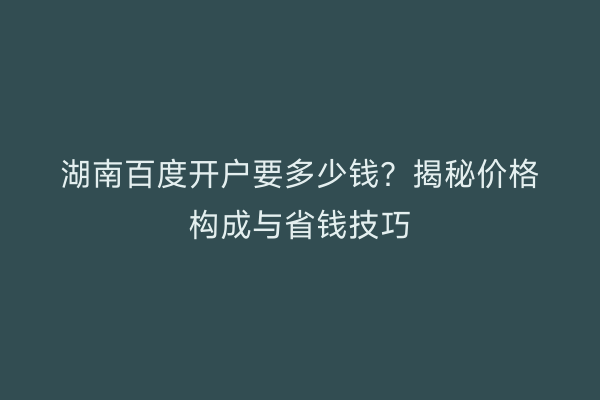 湖南百度开户要多少钱？揭秘价格构成与省钱技巧