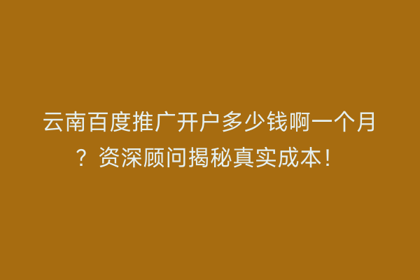 云南百度推广开户多少钱啊一个月?资深顾问揭秘真实成本!