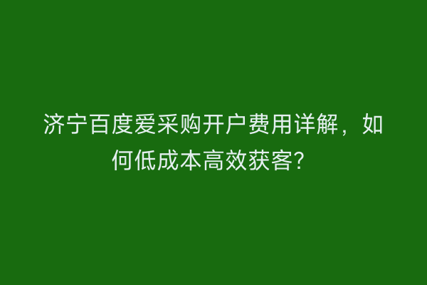 济宁百度爱采购开户费用详解，如何低成本高效获客？