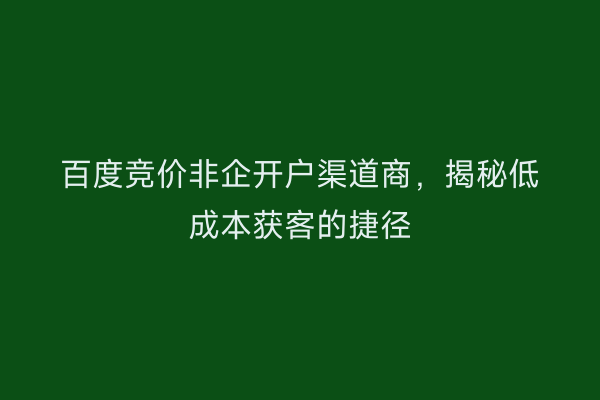 百度竞价非企开户渠道商，揭秘低成本获客的捷径