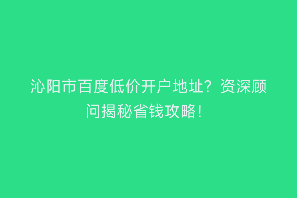 沁阳市百度低价开户地址？资深顾问揭秘省钱攻略！