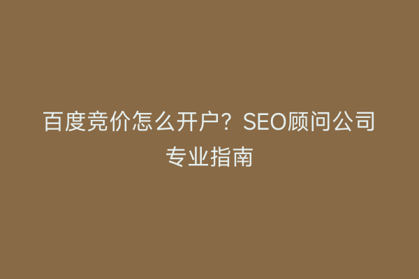 百度竞价怎么开户？SEO顾问公司专业指南