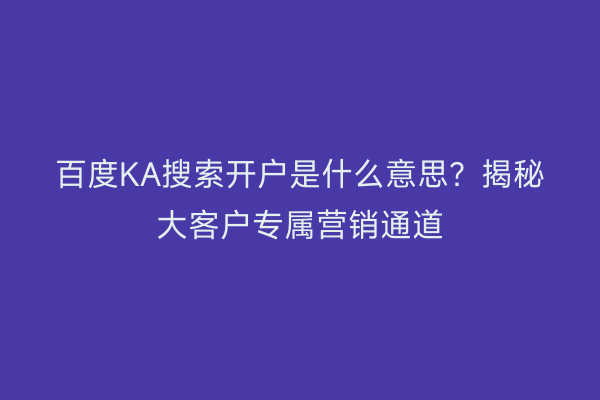 百度KA搜索开户是什么意思？揭秘大客户专属营销通道