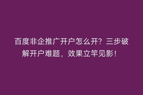 百度非企推广开户怎么开？三步破解开户难题，效果立竿见影！