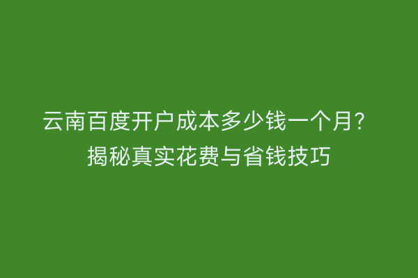 云南百度开户成本多少钱一个月？揭秘真实花费与省钱技巧