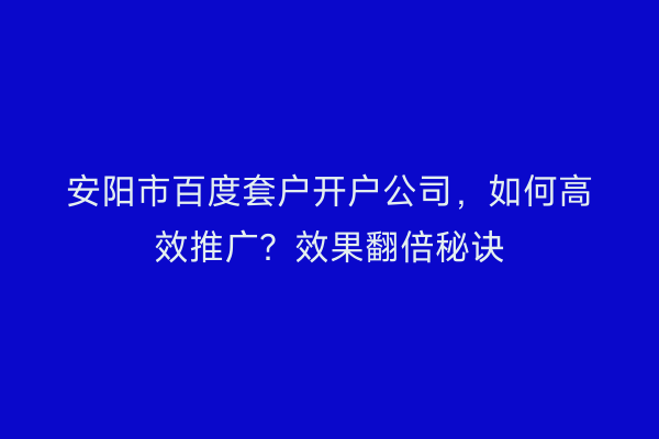 安阳市百度套户开户公司，如何高效推广？效果翻倍秘诀