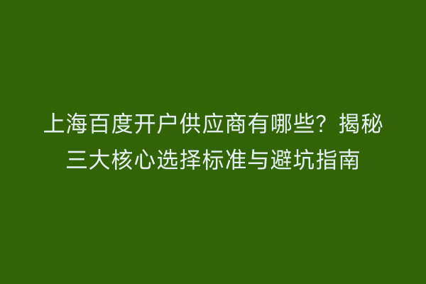 上海百度开户供应商有哪些？揭秘三大核心选择标准与避坑指南