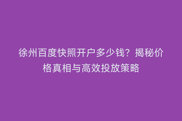 徐州百度快照开户多少钱？揭秘价格真相与高效投放策略