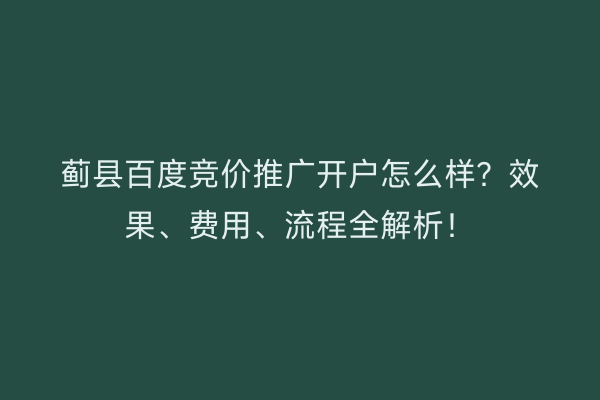 蓟县百度竞价推广开户怎么样？效果、费用、流程全解析！