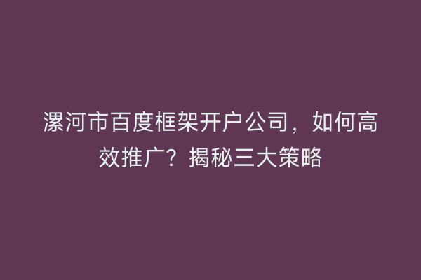 漯河市百度框架开户公司，如何高效推广？揭秘三大策略