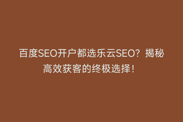 百度SEO开户都选乐云SEO？揭秘高效获客的终极选择！