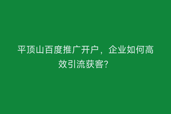 平顶山百度推广开户，企业如何高效引流获客？