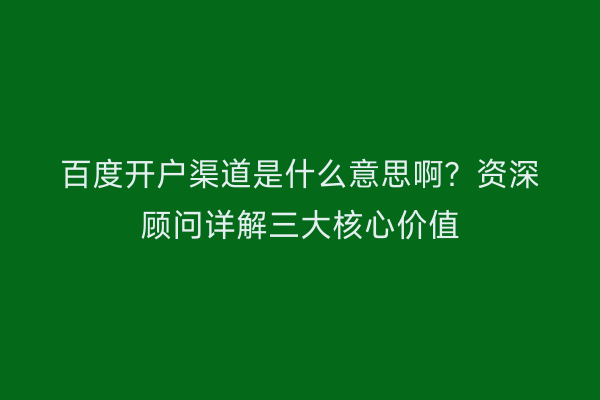 百度开户渠道是什么意思啊？资深顾问详解三大核心价值
