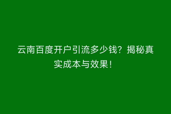 云南百度开户引流多少钱？揭秘真实成本与效果！