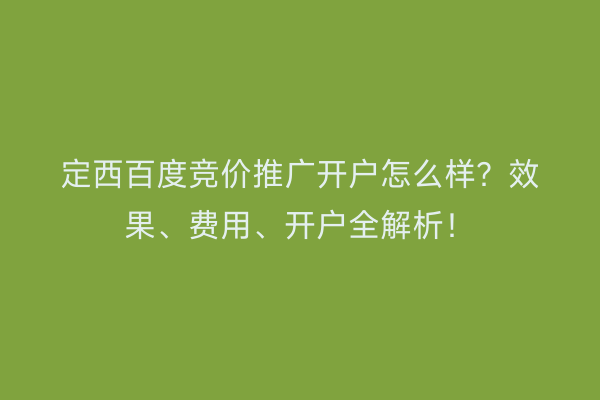 定西百度竞价推广开户怎么样？效果、费用、开户全解析！