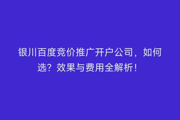 银川百度竞价推广开户公司，如何选？效果与费用全解析！
